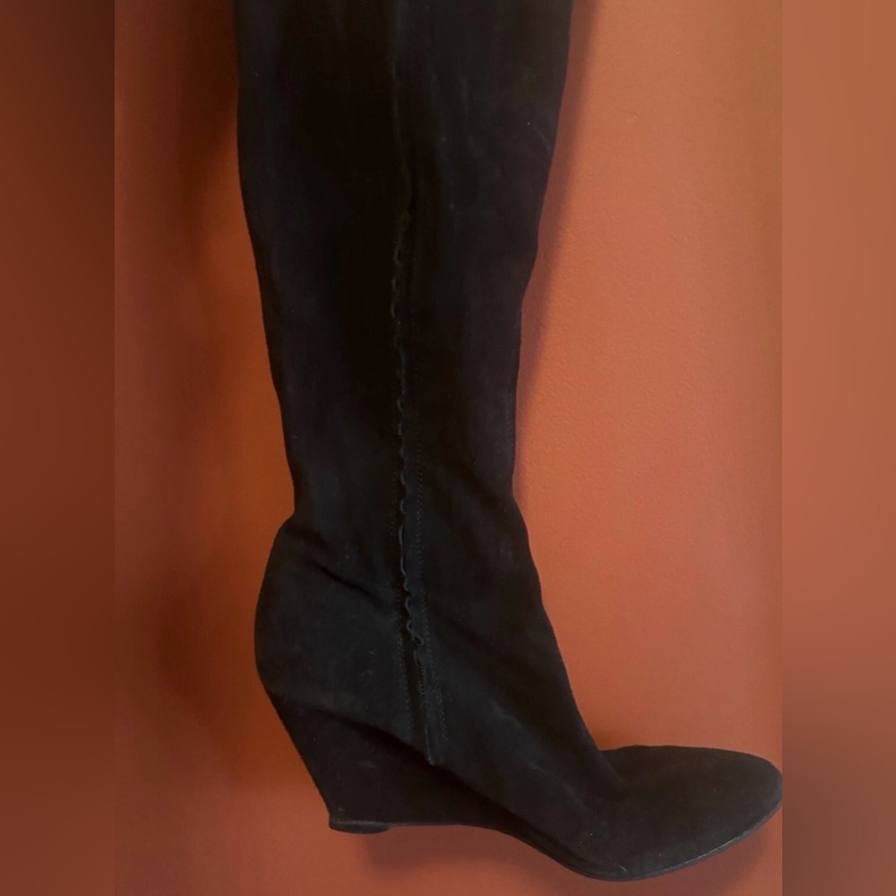 Black Wedge Knee-High Boots
